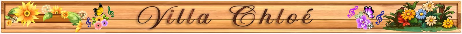Diseño del aviso de entrada de Villa Chloé, en madera con flores